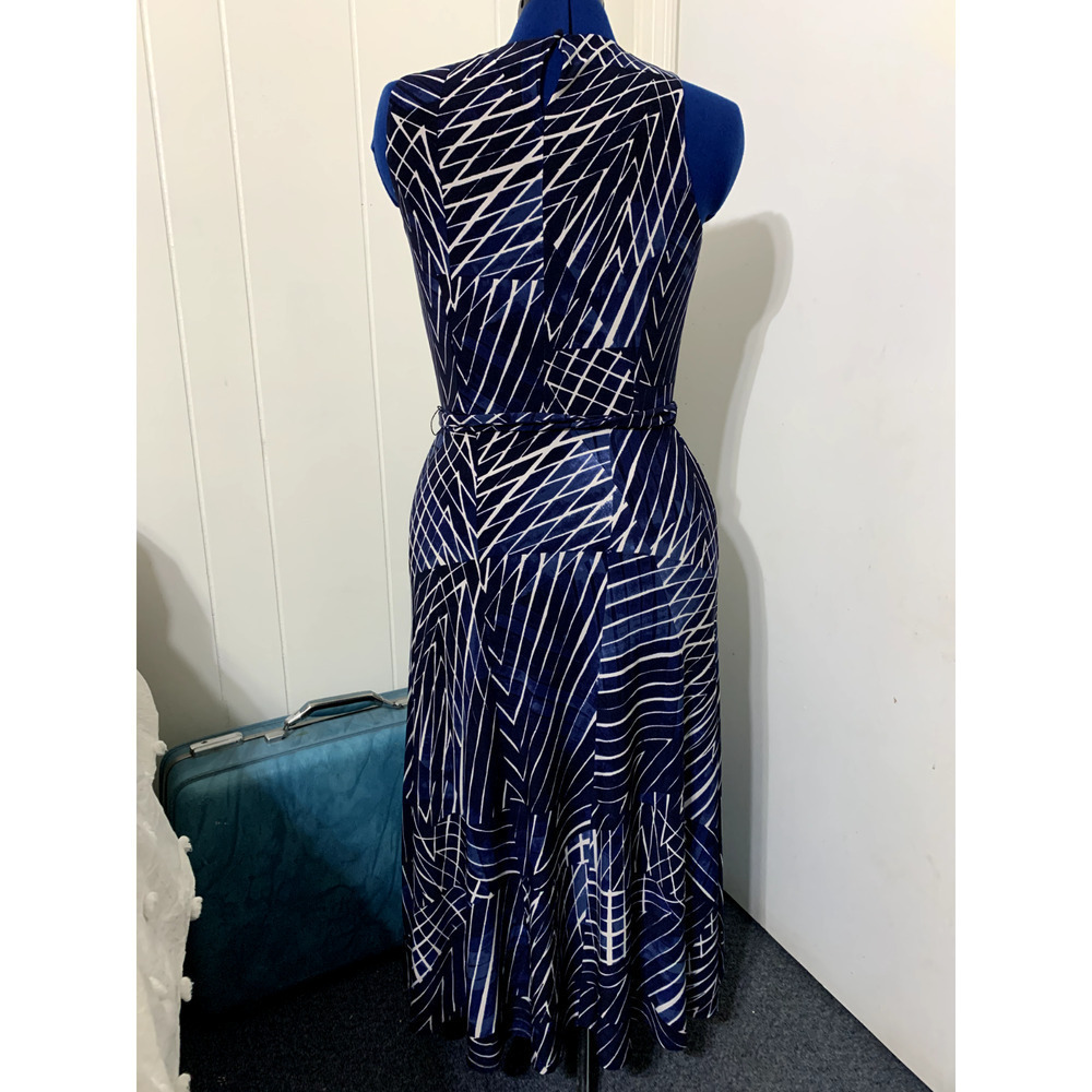 RALPH RL LAUREN NAVY BLUE JERSY STRIPED Abstract Fit N Flare DRESS SIZE 6 CAREER - Picture 4 of 10